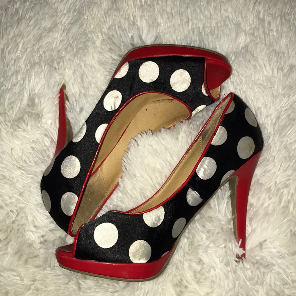 COPY - Black, White, and Red polka dot heels